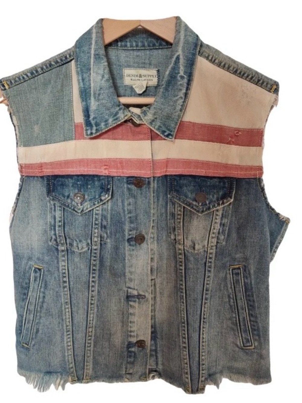 Denim & Supply Ralph Lauren Sleeveless Denim Vest with Red-Striped